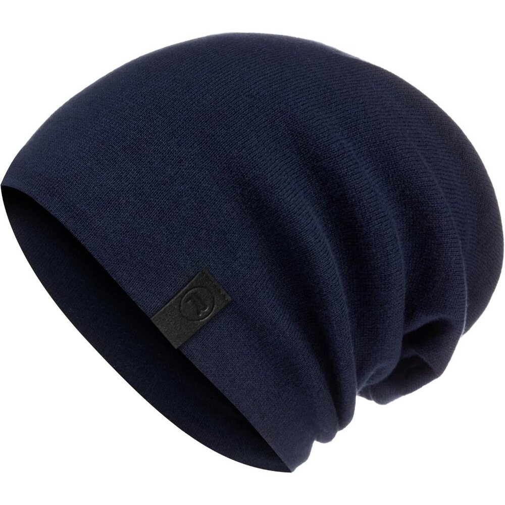 Unisex Dark Blue 100% Cotton Winter Skull Pull On Knit Slouchy Baggy Beanie Cap